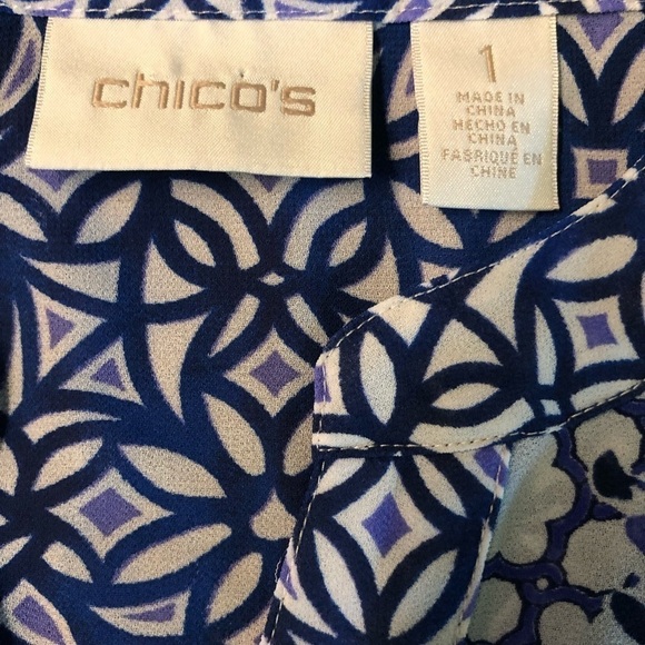 CHICOS - WOMENS BLUE FLORAL BLOUSE SIZE 1 - Picture 9 of 10